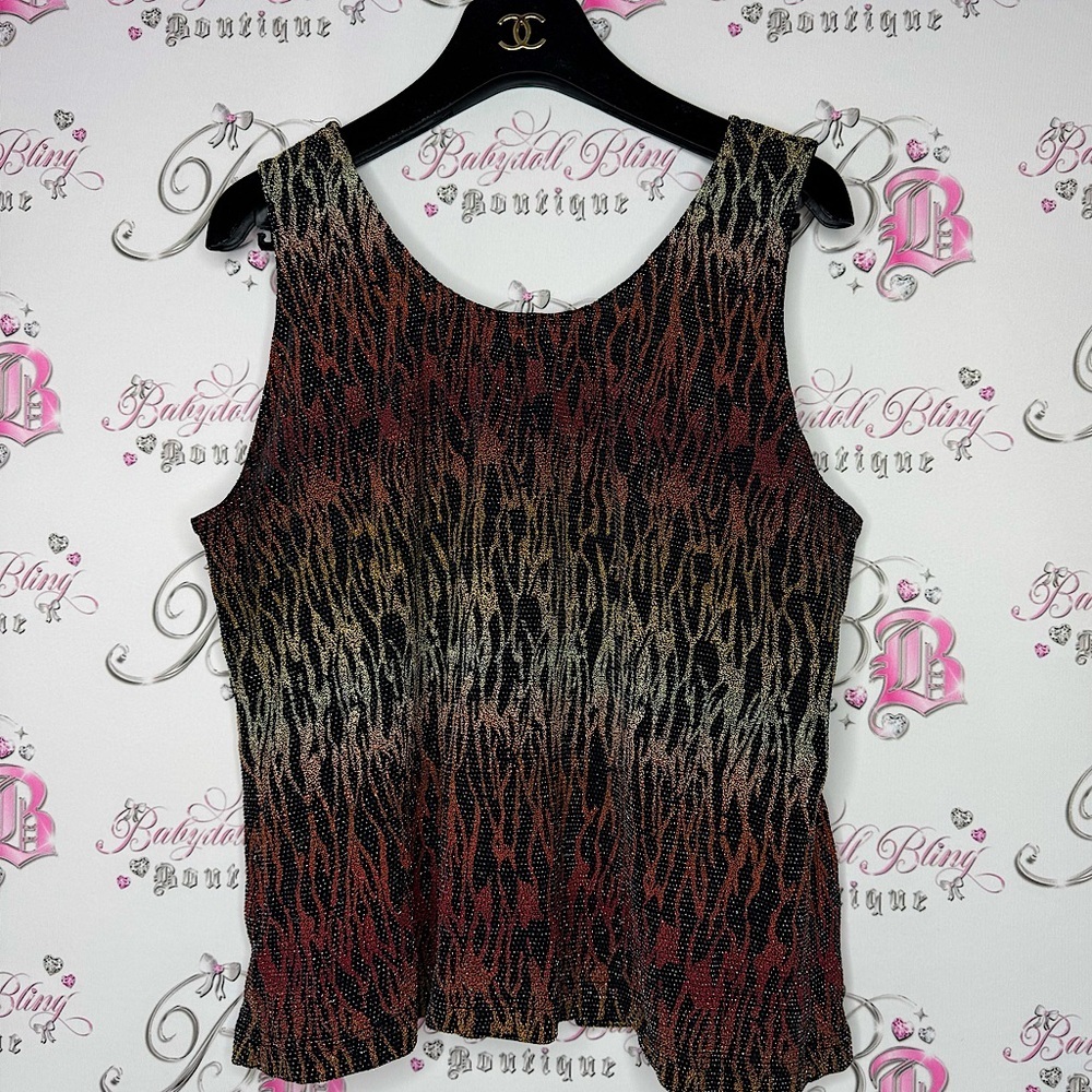 Tank top sparkly flames zebra print ombré red orange black silver shimmer y2k